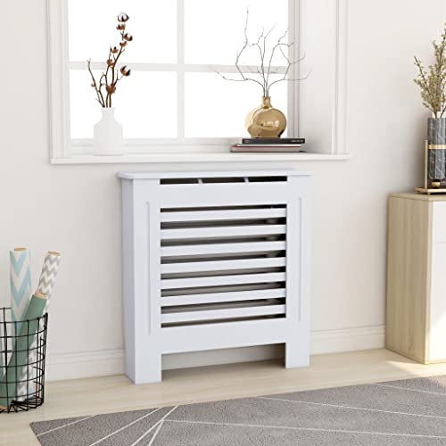 HOMIUSE Heizkörperabdeckung 78x19x81.5 cm Heizkörperverkleidung Modernes Lamellen-Design Heizkörper Verkleidung Abdeckung Heizkörperabdeckung für Schlafzimmer Wohnzimmer Radiator Cover Weiß MDF von homiuse