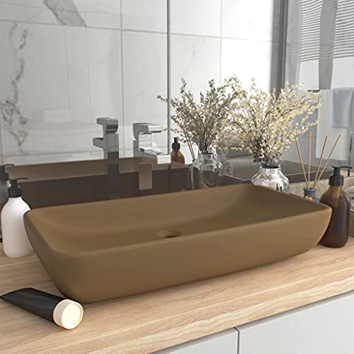 HOMIUSE Luxus-Waschbecken Rechteckig Matt Creme 71x38 cm Keramik Waschbecken Waschtisch Aufsatzwaschbecken Badunterschrank Waschbecken GäSte Wc Waschbecken Ohne Hahnloch Aufsatzwaschbecken von homiuse