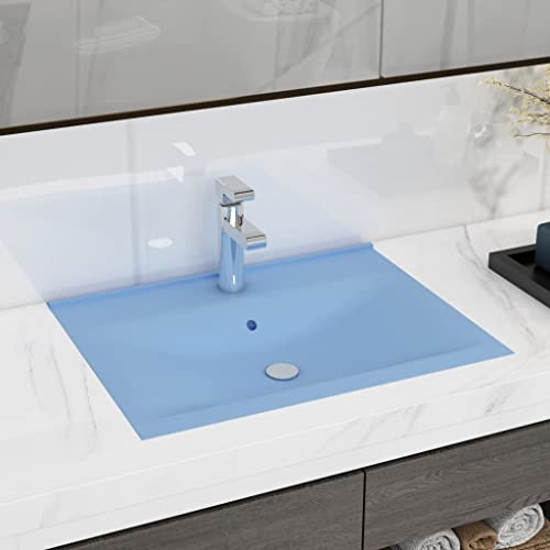 HOMIUSE Luxus-Waschbecken mit Hahnloch Matt-Hellblau 60x46 CM Premium-Keramik Waschbecken Waschtisch Aufsatzwaschbecken Badunterschrank Waschbecken GäSte Wc Flaches Rechteck Einbau-oder von homiuse