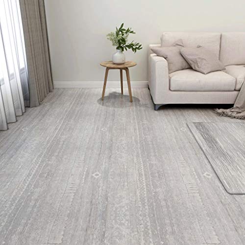HOMIUSE PVC-Fliesen Selbstklebend 55 Stk. 5,11 m² Grau PVC Bodenbelag Selbstklebend Laminatboden Fliesenaufkleber Holzoptik Wandverkleidung Holz Bodenfolie Selbstklebend für Bad Küche Wohnzimmer von homiuse