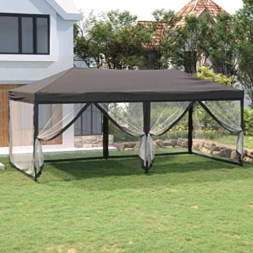 HOMIUSE Partyzelt Faltbar mit Seitenwänden Anthrazit 3x6 m Pavillon Faltpavillon Grillpavillon Verkaufsstand Gartenpavillon Gartenlaube Party Zelt Groß Faltzelt Pavillion Klappbar Pavillon Faltbar von homiuse