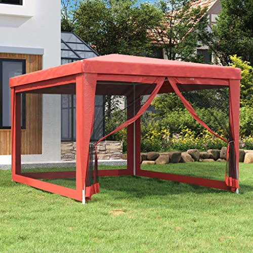 HOMIUSE Partyzelt mit 4 Mesh-Seitenwänden Pavillon 3x4 Wasserdicht Stabil Winterfest Faltpavillon Pavillion 3x4 m HDPE Rot Grillpavillon Verkaufsstand Gartenpavillon Gartenlaube Pavillon von homiuse