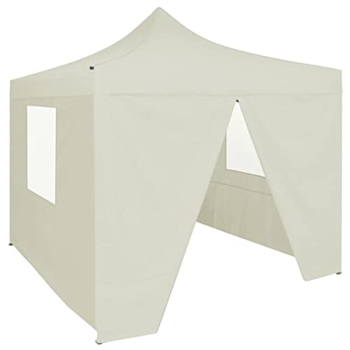 HOMIUSE Profi-Partyzelt Faltbar Stahl Creme Pavillon Grillpavillon Verkaufsstand Faltpavillon Gartenpavillon Gartenlaube Party Zelt Pavillion Klappbar Pavillon Faltbar mit 4 Seitenwänden 2x2m von homiuse