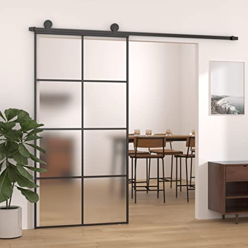 HOMIUSE Schiebetür Aluminium und ESG Glas 102,5x205 cm Schwarz Glasschiebetür Glasschiebetüren Innen Sliding Door Türen Innen Matte Design Schutz Der Privatsphäre Sicher und Langlebig von homiuse