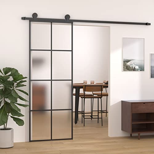 HOMIUSE Schiebetür Aluminium und ESG Glas 76x205 cm Schwarz Glasschiebetür Glasschiebetüren Innen Sliding Door Türen Innen Matte Design Schutz Der Privatsphäre Sicher und Langlebig von homiuse