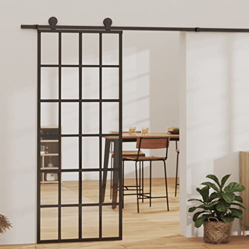 HOMIUSE Schiebetür ESG-Glas und Aluminium 76x205 cm Schwarz Glasschiebetüren Innen Sliding Door Glasschiebetür Türen Innen mit Soft-Stop-Funktion Klares Aussehen Elegant und Modisch von homiuse