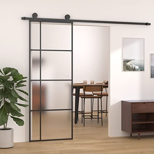 HOMIUSE Schiebetür ESG-Glas und Aluminium mattiert 90x205 cm Schwarz Glasschiebetür Glasschiebetüren Innen Sliding Door Türen Innen Matte Design Schutz Der Privatsphäre Elegant und Modisch von homiuse