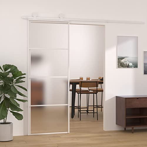 HOMIUSE Schiebetür ESG-Mattglas und Aluminium 76x205 cm Weiß Glasschiebetür Sliding Door Glasschiebetüren Innen Türen Innen Matte Design Schutz Der Privatsphäre Elegant und Modisch von homiuse