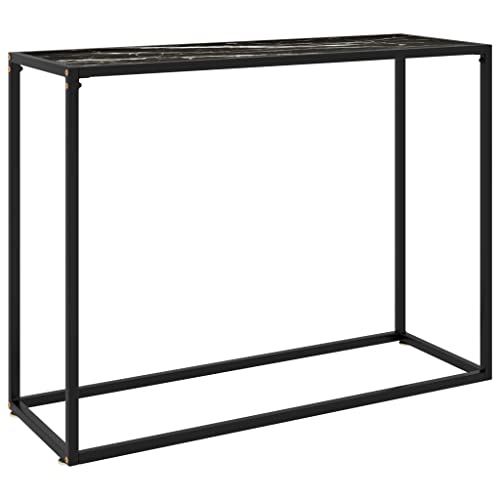 homiuse 100x35x75cm Konsolentisch Schwarz Hartglas Beistelltisch Bartisch Sideboard Wohnzimmer Regal Schwarz Beistelltisch Schwarz Metallregal Schwarz Konsolentisch Schwarz Marmor-Optik von homiuse