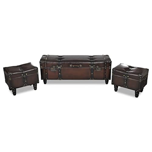 homiuse 112x36x42,5 cm Sitztruhen Set 3 STK. Sitzbank Sitzhocker Aufbewahrungstruhe Aufbewahrungsbox Deko Wohnzimmer Hocker Bank Massives Kiefernholz Schnallen und Schlüssellöcher Braun von homiuse