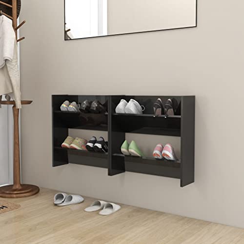 homiuse 2 Stück 60x18x60 cm Wand Schuhschrank mit 2 Kippböden Schuhregal Schmal Hochglanz Schwarz Schuhbank Shoe Rack Schuhkipper Schuhschränke Schuhaufbewahrung Schuhregale Holzwerkstoff von homiuse