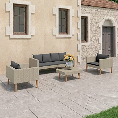 homiuse 4 Stück Garten Lounge Set mit Auflagen Balkonmöbel Set Sofagarnitur Terrassenmöbel Gartenmöbel Set Outdoor Gartentisch mit Rückenkissen PE Rattan Eukalyptus Beige von homiuse