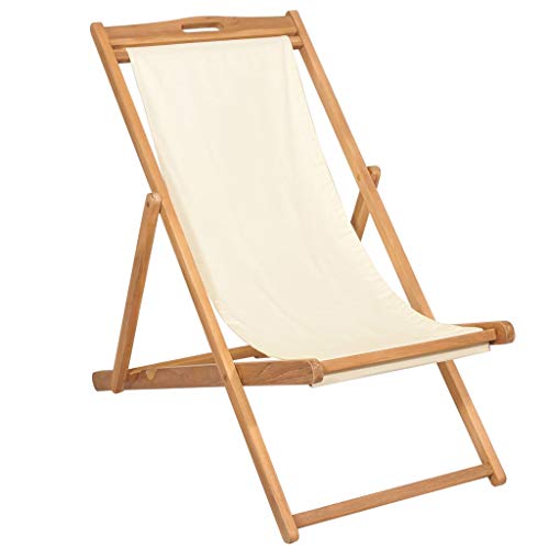 homiuse 56x105x105 cm Liegestuhl Teak Creme Liegestuhl Klappbar Strandstuhl Klappstuhl Holz Klappsessel Klappliege Gartenliege Holz Loungesessel Outdoor für Garten Strand Bequem & Langlebig von homiuse