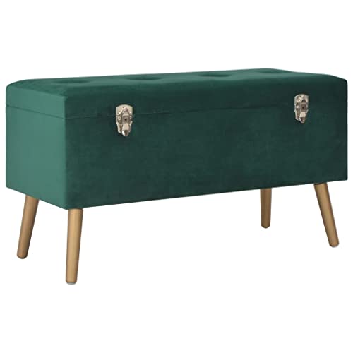 homiuse 80x34x42 cm Bank mit Inneren Staufach Hocker Sitzhocker Ablagebank Sitzbank Flurbank Bänke Aufbewahrungsbox Deko Wohnzimmer Schlafzimmer Samt Massives Kiefernholz Grün Golden von homiuse