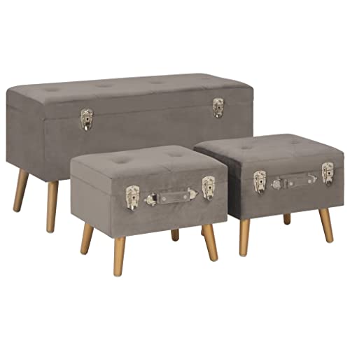 homiuse 85x38x47 cm 3 STK. Hocker mit Ablagefach Bank Aufbewahrungsbox Sitzhocker Ablagebank Sitzbank Flurbank Deko Wohnzimmer Schlafzimmer Samt Massives Kiefernholz Grau und Golden von homiuse