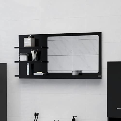 homiuse 90x10,5x45 cm Badspiegel Spiegel mit 3 Regale Rechteckiger Wandspiegel Mirror Badezimmerspiegel Badezimmer Spiegel Bad Stilvolle Duschspiegel Schwarz Holzwerkstoff Acryl von homiuse