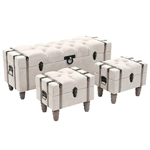 homiuse Aufbewahrungsbank Set 112x37x45 cm 3 STK. Sitztruhen Sitzbank Sitzhocker Aufbewahrungstruhe Aufbewahrungsbox Deko Wohnzimmer Hocker mit Stauraum Lange Sitztruhe Massivholz und Stahl Weiß von homiuse