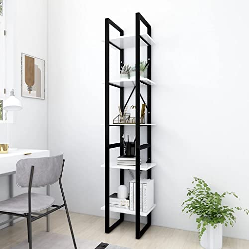 homiuse Bücherregal 5 Fächer 40x30x175 cm Regal Wand WüRfelregal BüCherregal Holz Buchregal BüCherschrank Aufbewahrungsregal Holzregal Bookshelf Industrial Regal Weiß Holzwerkstoff&Metallrahmen von homiuse