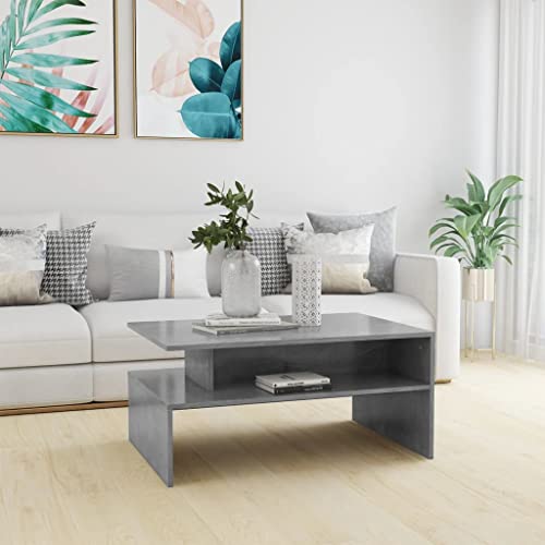 homiuse Couchtisch Betongrau 90x60x42,5 cm Holzwerkstoff Wohnzimmertisch Rechteckiger Tisch Beistelltisch Kaffeetisch Endtische mit Speicherfunktion für Schlafzimmer Balkon Moderner Stil Langlebig von homiuse