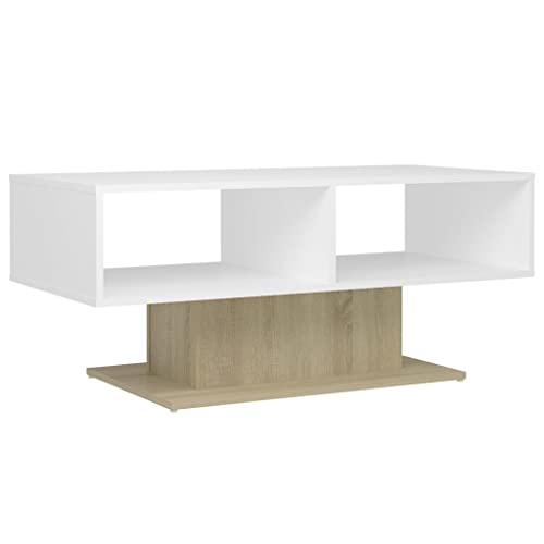homiuse Couchtisch Esstisch Beistelltisch Multifunktionale Wohnzimmermöbel Inneneinrichtung Modernes Design Weiß und Sonoma-Eiche 103,5x50x44,5 cm von homiuse