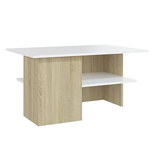 homiuse Couchtisch Esstisch Beistelltisch Multifunktionale Wohnzimmermöbel Inneneinrichtung Modernes Design Weiß und Sonoma-Eiche 90x60x46,5 cm von homiuse