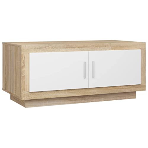 homiuse Couchtisch Esstisch Beistelltisch Wohnzimmermöbel Inneneinrichtung Modernes Design Weiß und Sonoma-Eiche 102x50x45 cm von homiuse