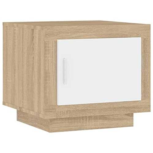 homiuse Couchtisch Esstisch Beistelltisch Wohnzimmermöbel Inneneinrichtung Modernes Design Weiß und Sonoma-Eiche 51x50x45 cm von homiuse