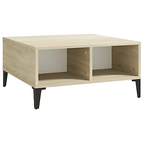 homiuse Couchtisch Esstisch Beistelltisch Wohnzimmermöbel Inneneinrichtung Modernes Design Weiß und Sonoma-Eiche 60x60x30 cm von homiuse