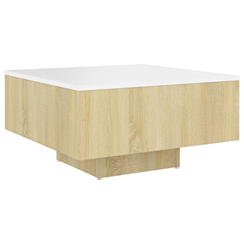 homiuse Couchtisch Esstisch Beistelltisch Wohnzimmermöbel Inneneinrichtung Modernes Design Weiß und Sonoma-Eiche 60x60x31,5 cm von homiuse