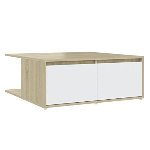 homiuse Couchtisch Esstisch Beistelltisch Wohnzimmermöbel Inneneinrichtung Modernes Design Weiß und Sonoma-Eiche 80x80x31 cm von homiuse