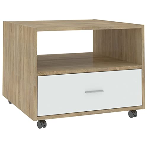 homiuse Couchtisch Esstisch Beistelltisch mit Rollen Multifunktionale Wohnzimmermöbel Inneneinrichtung Modernes Design Weiß und Sonoma-Eiche 55x55x40 cm homiuse Couchtisch Esstisch Beistelltisch mit Rollen Multifunktionale Wohnzimmermöbel Inneneinrichtung Modernes Design Weiß und Sonoma-Eiche 55x55x40 cm von homiuse