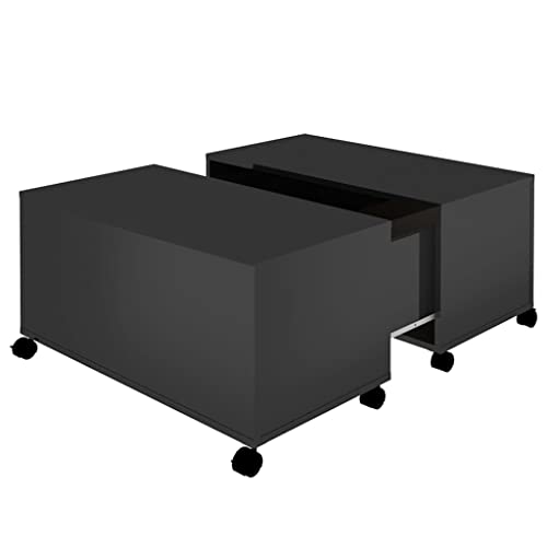 homiuse Couchtisch Esstisch Beistelltisch mit Rollen Wohnzimmermöbel Inneneinrichtung Modernes Design Hochglanz-Schwarz 75x75x38 cm von homiuse