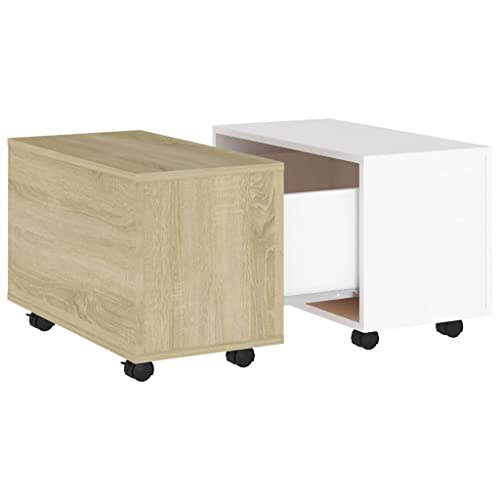 homiuse Couchtisch Esstisch Beistelltisch mit Rollen Wohnzimmermöbel Inneneinrichtung Modernes Design Weiß und Sonoma-Eiche 60x60x38 cm homiuse Couchtisch Esstisch Beistelltisch mit Rollen Wohnzimmermöbel Inneneinrichtung Modernes Design Weiß und Sonoma-Eiche 60x60x38 cm von homiuse
