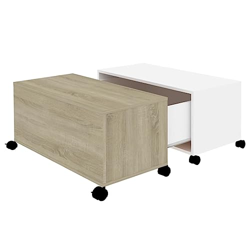 homiuse Couchtisch Esstisch Beistelltisch mit Rollen Wohnzimmermöbel Inneneinrichtung Modernes Design Weiß und Sonoma-Eiche 75x75x38 cm homiuse Couchtisch Esstisch Beistelltisch mit Rollen Wohnzimmermöbel Inneneinrichtung Modernes Design Weiß und Sonoma-Eiche 75x75x38 cm von homiuse