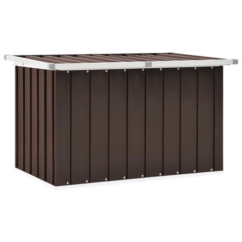 homiuse Gartenbox Braun 109 x 67 x 65 cm Auflagenbox Aufbewahrungsbox Aufbewahrungstruhe Gartentruhe Garten Wasserdicht Kissenbox Outdoor Wasserdicht Gartenbox Klein Verzinkter Stahl Klappdeckel von homiuse