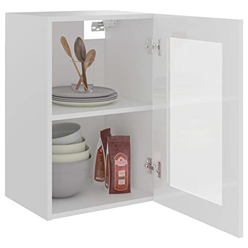 homiuse Hängeglasschrank Hochglanz-Weiß 40x31x60 cm Holz Küchenschrank Hängeschrank Küche Vorratsschrank Schrank Klein Apothekerschrank Küchenschränke Haushaltsschrank Wandschrank HäNgend Regales von homiuse