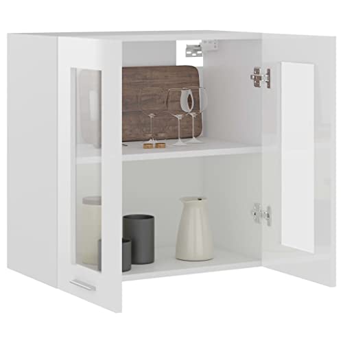 homiuse Hängeglasschrank Hochglanz-Weiß 60x31x60 cm Holz Küchenschrank Hängeschrank Küche Vorratsschrank Schrank Klein Apothekerschrank Küchenschränke Haushaltsschrank Wandschrank HäNgend Regales von homiuse