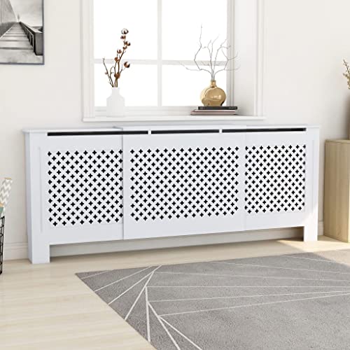 HOMIUSE Heizkörperabdeckung 205x20.5x81.5 cm Heizkörperverkleidung Modernes Wabenmuster Design Heizkörper Verkleidung Abdeckung Heizungsverkleidung für Wohnzimmer Radiator Cover Weiß MDF von homiuse