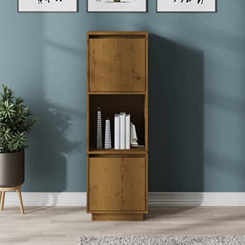 homiuse Highboard Honigbraun 38x35x117 cm Massivholz Kiefer Wohnzimmerschrank Vitrinenschrank Vorratsschrank Haushaltsschrank mit 2 Türen und 1 Fach für Esszimmer Wohnzimmer Praktischen Design von homiuse