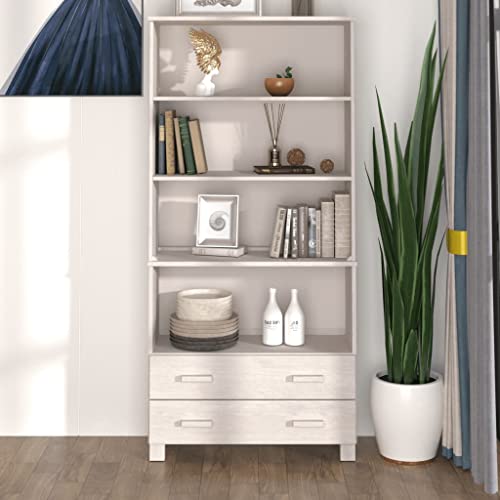 homiuse Highboard Massivholz Kiefer Weiß 85x35x180 cm Wohnzimmerschrank Vitrinenschrank Hochschrank Vorratsschrank Schubladenschrank für Esszimmer Wohnzimmer Rustikalen Look Robust und Stabil Weiß von homiuse
