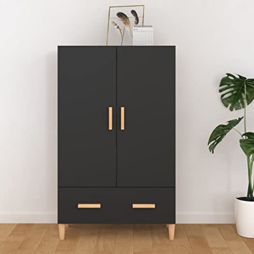 homiuse Highboard Schwarz 70x31x115 cm Holzwerkstoff Wohnzimmerschrank Esszimmermöbel Vorratsschrank Haushaltsschrank Beistellschrank mit 2 Türen und 1 Schublade für Wohnzimmer Staubfreies Design von homiuse