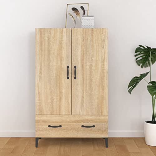 homiuse Highboard Sonoma-Eiche 70x31x115 cm Holzwerkstoff Wohnzimmerschrank Esszimmermöbel Vorratsschrank Beistellschrank Haushaltsschrank mit 2 Türen und 1 Schublade Staubfreies Design von homiuse