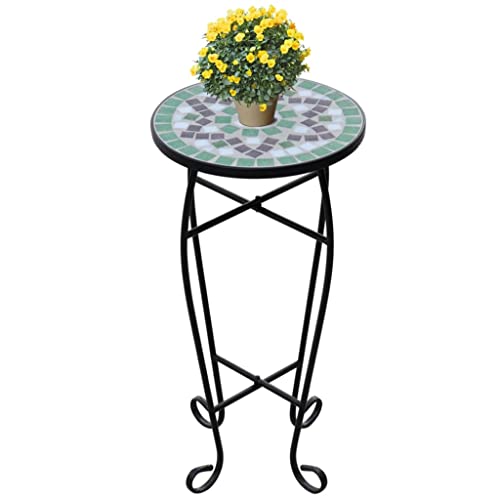 homiuse MOSAIK Beistelltisch Tisch Blumenständer Grün Blumenhocker Pflanzenhocker Balkontisch Beistelltisch Metall Kleiner Beistelltisch Tisch Rund Blumenbank Blumentisch Bistrotisch 30x30x60 cm von homiuse