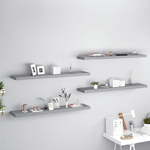 homiuse Schwebende Wandregale 4 STK. Grau 120x23,5x3,8 cm MDF Wand KüChenregal Regale FüR WäNde HäNgeregal Wandboard Bilderleiste Schweberegal Wohnzimmer Regal Badezimmer BüCherregal Wand von homiuse