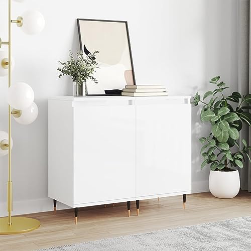 homiuse Sideboard aus Holz 2 STK. Beistellschrank Multifunktionale Möbel für Wohnzimmer Schlafzimmer Büro oder Flur Minimalistischen Design Hochglanz-Weiß 40x35x70 cm von homiuse