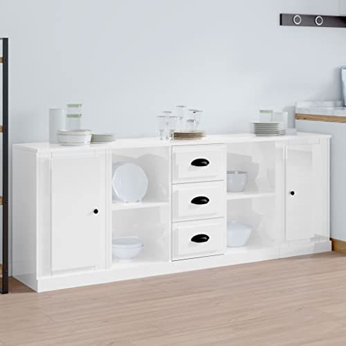 homiuse Sideboard aus Holz 3 STK. Beistellschrank Multifunktionale Möbel für Wohnzimmer Schlafzimmer Büro oder Flur Minimalistischen Design Hochglanz-Weiß 174,5x35,5x67,5 cm homiuse Sideboard aus Holz 3 STK. Beistellschrank Multifunktionale Möbel für Wohnzimmer Schlafzimmer Büro oder Flur Minimalistischen Design Hochglanz-Weiß 174,5x35,5x67,5 cm von homiuse