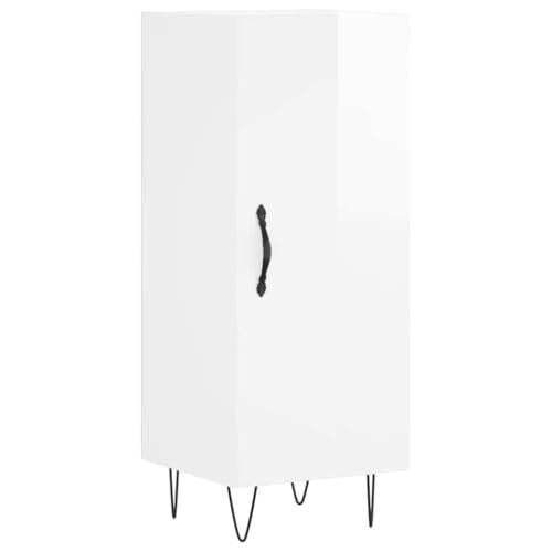homiuse Sideboard aus Holz Beistellschrank Multifunktionale Möbel für Wohnzimmer Büro oder Flur Minimalistischen Design Hochglanz-Weiß 34,5x34x90 cm von homiuse