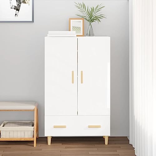 homiuse Sideboard aus Holz Beistellschrank Multifunktionale Möbel für Wohnzimmer Schlafzimmer Büro oder Flur Minimalistischen Design Hochglanz-Weiß 70x31x115 cm von homiuse