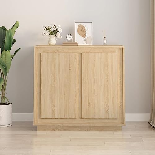 homiuse Sideboard aus Holz Beistellschrank Multifunktionale Möbel für Wohnzimmer Schlafzimmer Büro oder Flur Minimalistischen Design Sonoma-Eiche 80x34x75 cm von homiuse
