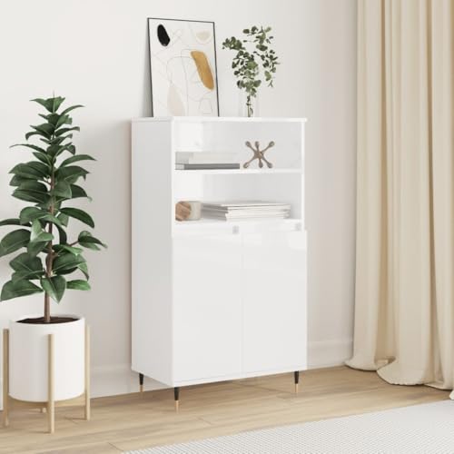 homiuse Sideboard aus Holz Beistellschrank für Wohnzimmer Schlafzimmer oder Flur Multifunktionale Möbel Minimalistischen Design Hochglanz-Weiß 60x36x110 cm homiuse Sideboard aus Holz Beistellschrank für Wohnzimmer Schlafzimmer oder Flur Multifunktionale Möbel Minimalistischen Design Hochglanz-Weiß 60x36x110 cm von homiuse